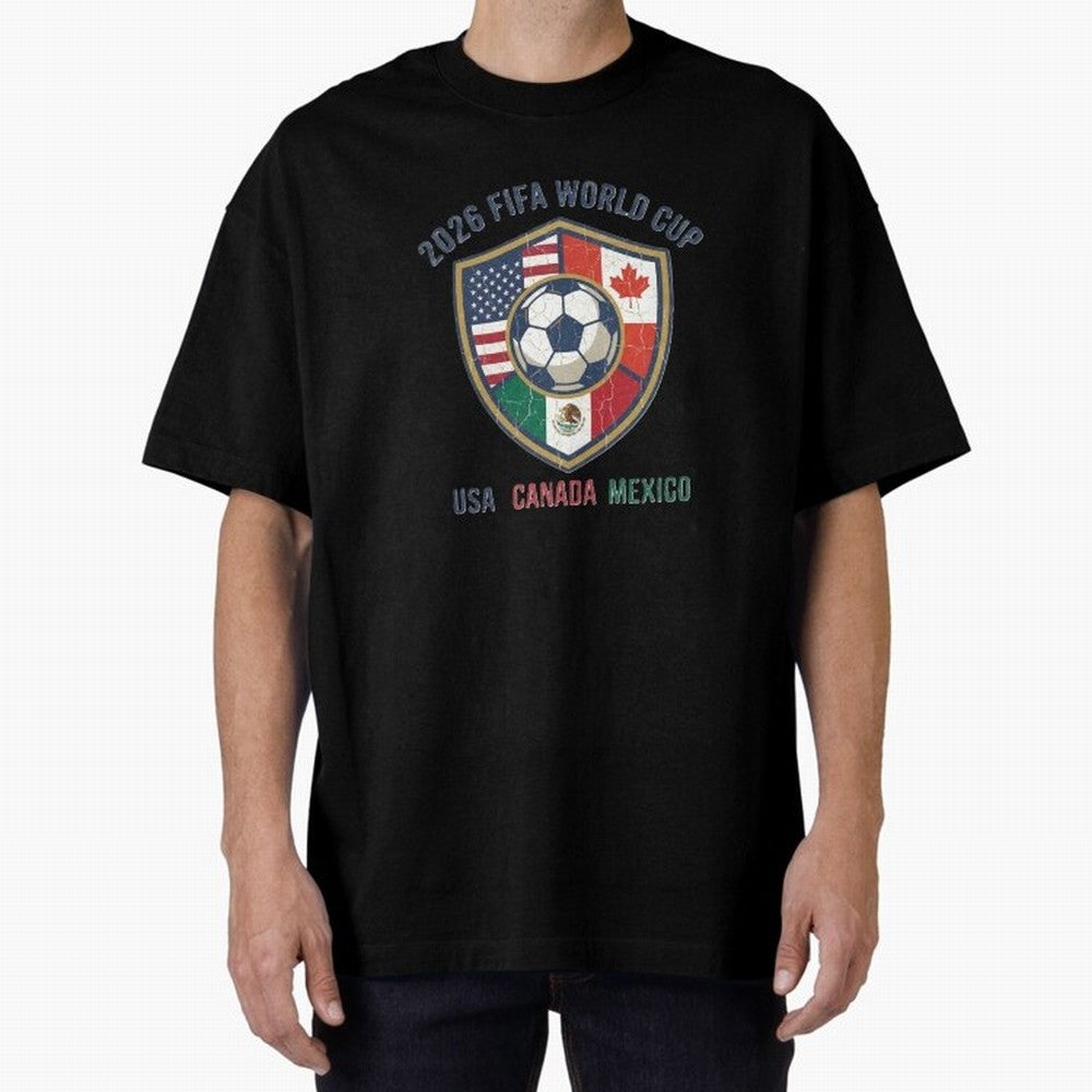 North America United Soccer 2026 Vintage Crest Oversized T-Shirt Make Your Look Match FIFA World Cup 2026 Group Stage Spirit, Celebrating Spain, CR7, Game Day Rituals, Football Legends, Country Pride and the Road to the Final; Perfect for People