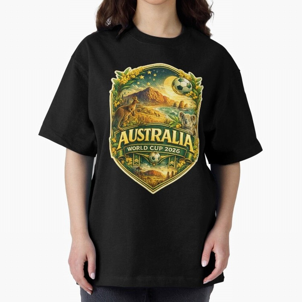 Australia FIFA World Cup 2026 Great Barrier Reef Outback Kangaroo Coast Oversized T-Shirt Carry FIFA World Cup 2026 USA Canada Mexico for Fans of Messi and Spain, Bringing Stadium Memories, Football Loyalty, International Chants and Championship