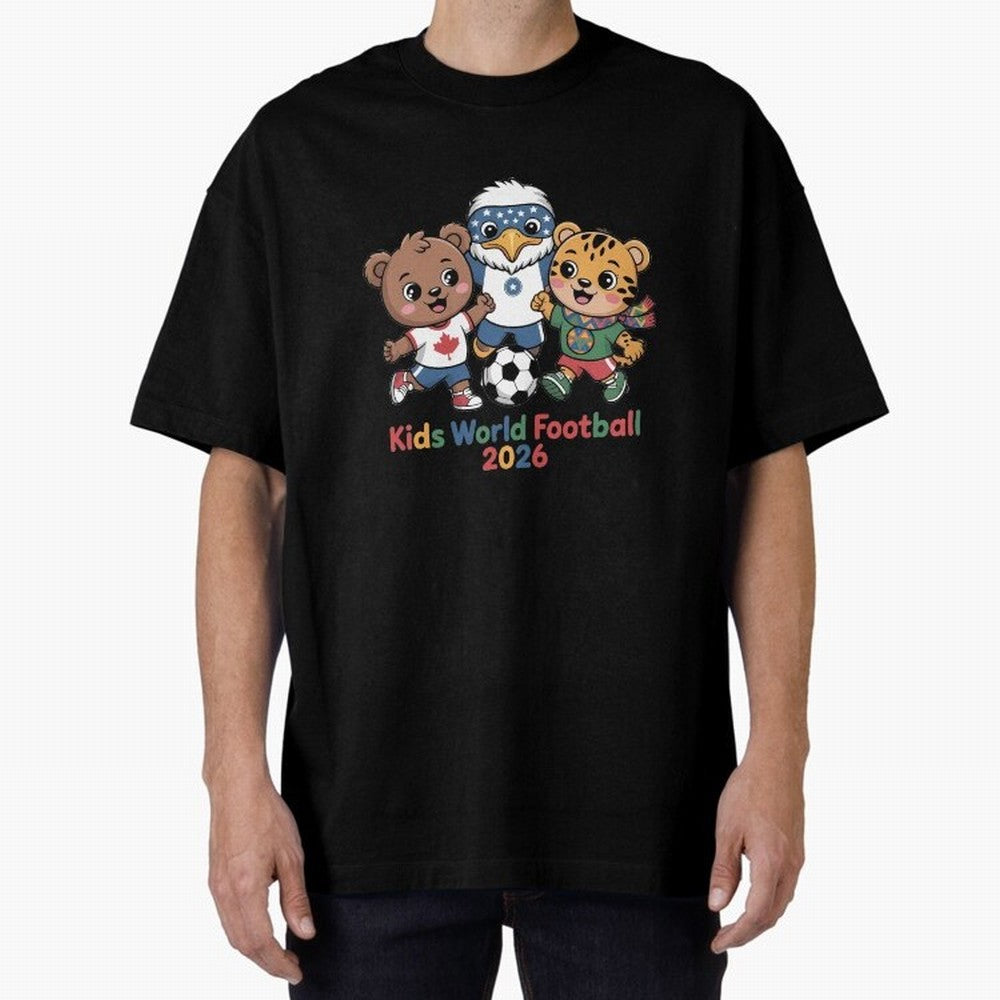 Kids World Football Friends 2026 ¨C Cute Cartoon Soccer Characters for Children Oversized T-Shirt Embrace FIFA World Cup 2026 Group Stage Spirit, Built around Germany, Haaland, Goal Celebration Energy, Supporter Heritage, Football Icons and