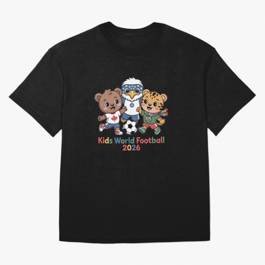 Kids World Football Friends 2026 ¨C Cute Cartoon Soccer Characters for Children Oversized T-Shirt Embrace FIFA World Cup 2026 Group Stage Spirit, Built around Germany, Haaland, Goal Celebration Energy, Supporter Heritage, Football Icons and