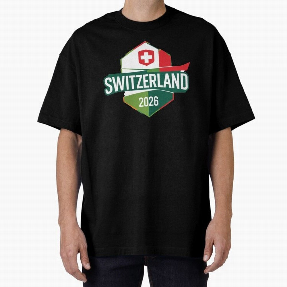 Switzerland WC2026 Oversized T-Shirt Relive FIFA World Cup 2026 USA Canada Mexico for Fans of Messi, Neymar and Mbappe and France and Portugal, Bringing Stadium Memories, Football Loyalty, International Chants and Championship Tradition; Perfect