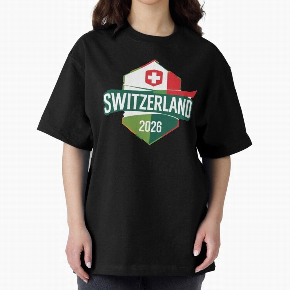 Switzerland WC2026 Oversized T-Shirt Relive FIFA World Cup 2026 USA Canada Mexico for Fans of Messi, Neymar and Mbappe and France and Portugal, Bringing Stadium Memories, Football Loyalty, International Chants and Championship Tradition; Perfect