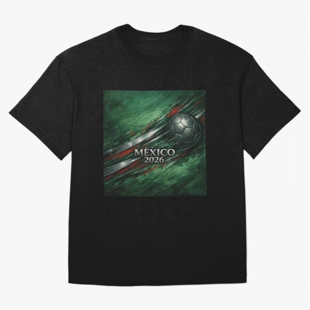 Mexico 2026 Football with Metallic Silver Line Oversized T-Shirt Represent Match Day Hype around FIFA World Cup 2026 USA Canada Mexico, CR7 and Messi, Germany, Tournament Hype, Historic Matchups, Family Viewing Parties and Global Sports Pride;