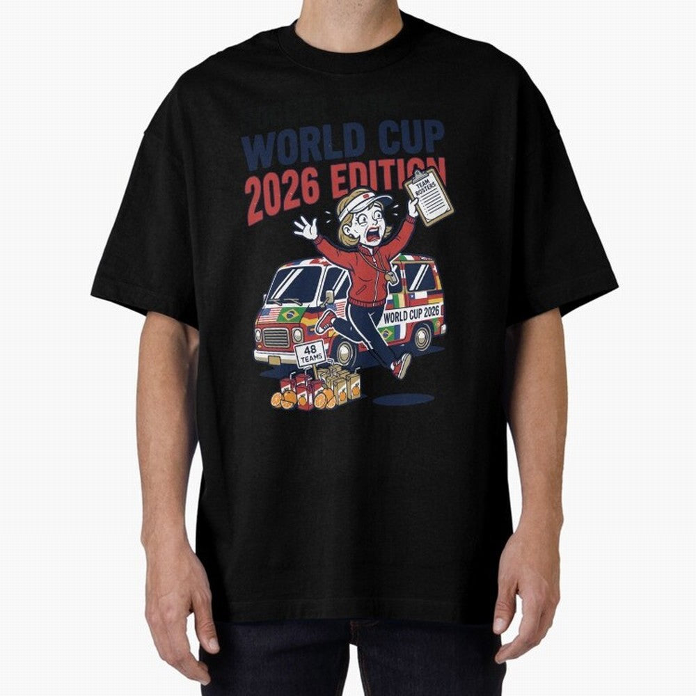 Soccer Mom ¡ª World Cup 2026 Edition V2 Oversized T-Shirt Live for the Drama of Match Day Hype around FIFA World Cup 2026 Group Stage, Messi, Spain and Netherlands, Worldwide Fan Energy, Dramatic Goals, Stadium Lights and Championship Celebrations;