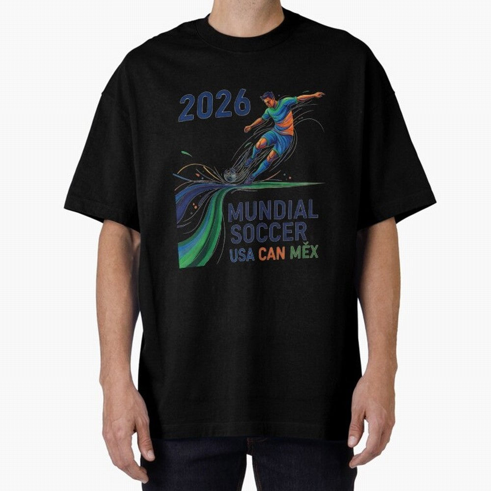 Triangular Goal Art 2026 Oversized T-Shirt Make Your Look Match Global Football Passion for FIFA World Cup 2026 USA Canada Mexico, Inspired by Messi and Cristiano Ronaldo, Spain and Netherlands, Tournament Hype, Historic Matchups, Family Viewing
