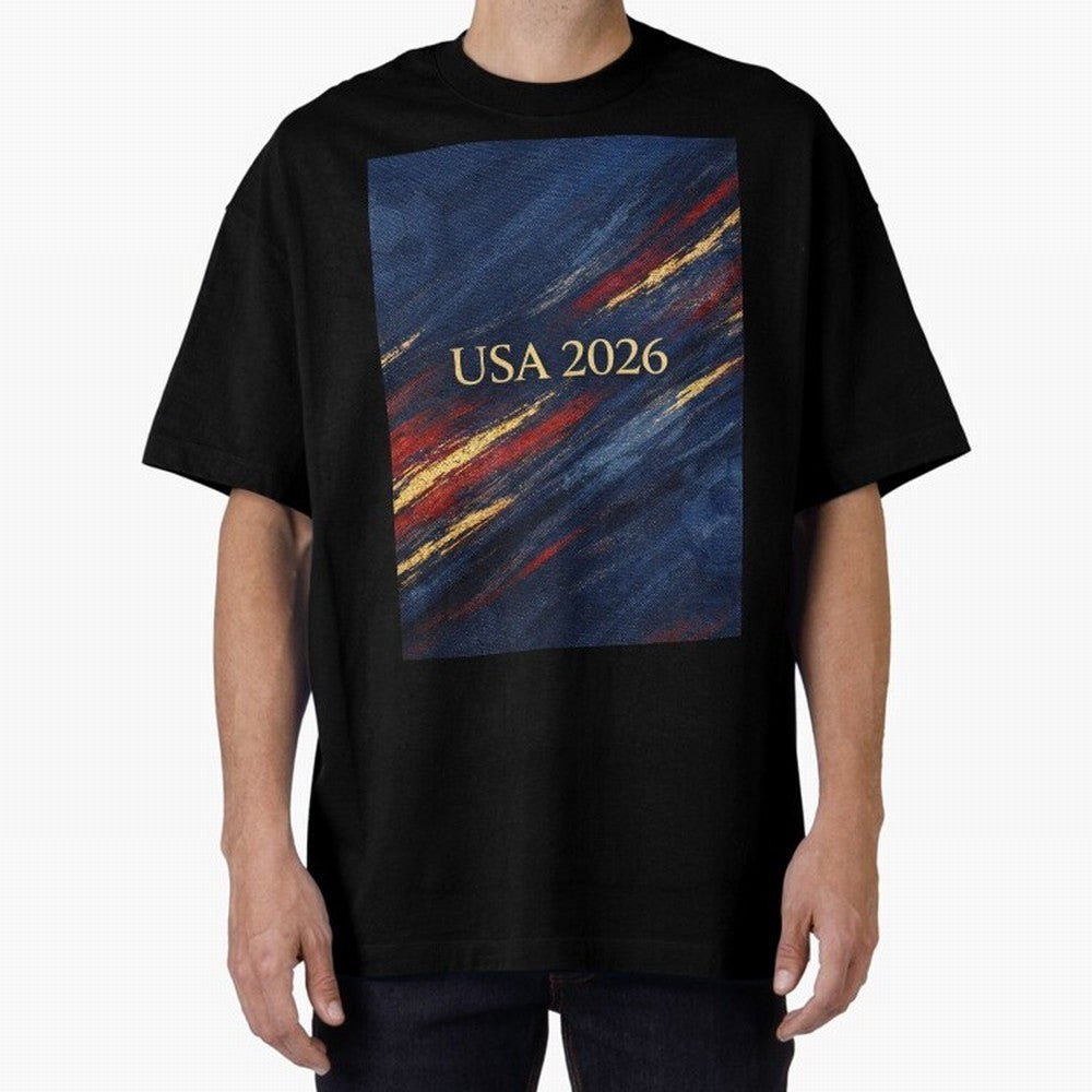 Elevated USA 2026 Soccer Oversized T-Shirt Celebrate Match Day Hype around FIFA World Cup 2026 Group Stage, Messi, CR7 and Mbappe, Spain and Netherlands, Global Supporter Spirit, Legendary Goals, National Colors and Tournament Celebration; Built