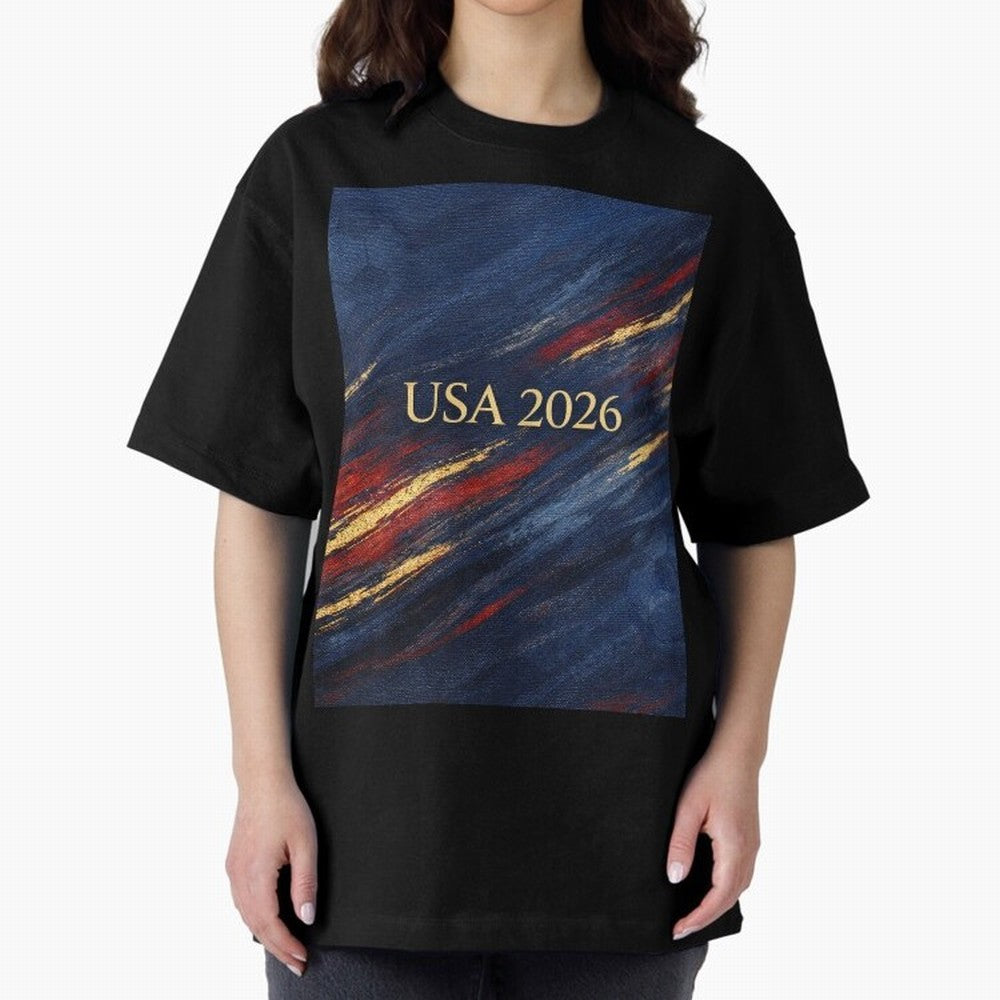 Elevated USA 2026 Soccer Oversized T-Shirt Celebrate Match Day Hype around FIFA World Cup 2026 Group Stage, Messi, CR7 and Mbappe, Spain and Netherlands, Global Supporter Spirit, Legendary Goals, National Colors and Tournament Celebration; Built