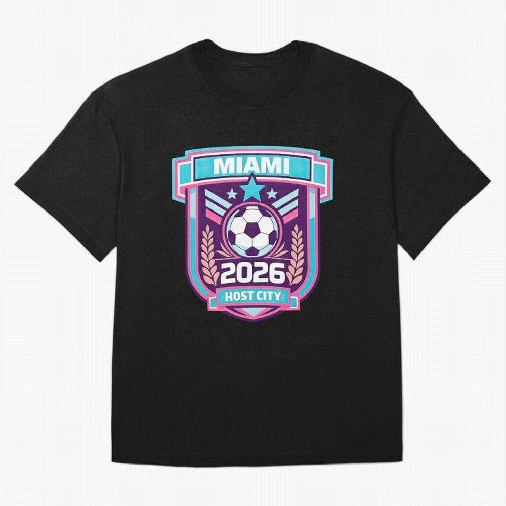 Miami 2026 Host City Emblem Welcoming the World Cup Oversized T-Shirt Stand Out with Spirit from Match Day Hype around FIFA World Cup 2026 USA Canada Mexico, Cristiano Ronaldo, Brazil, Portugal and Argentina, Champion Mindset, Group Stage Buzz,