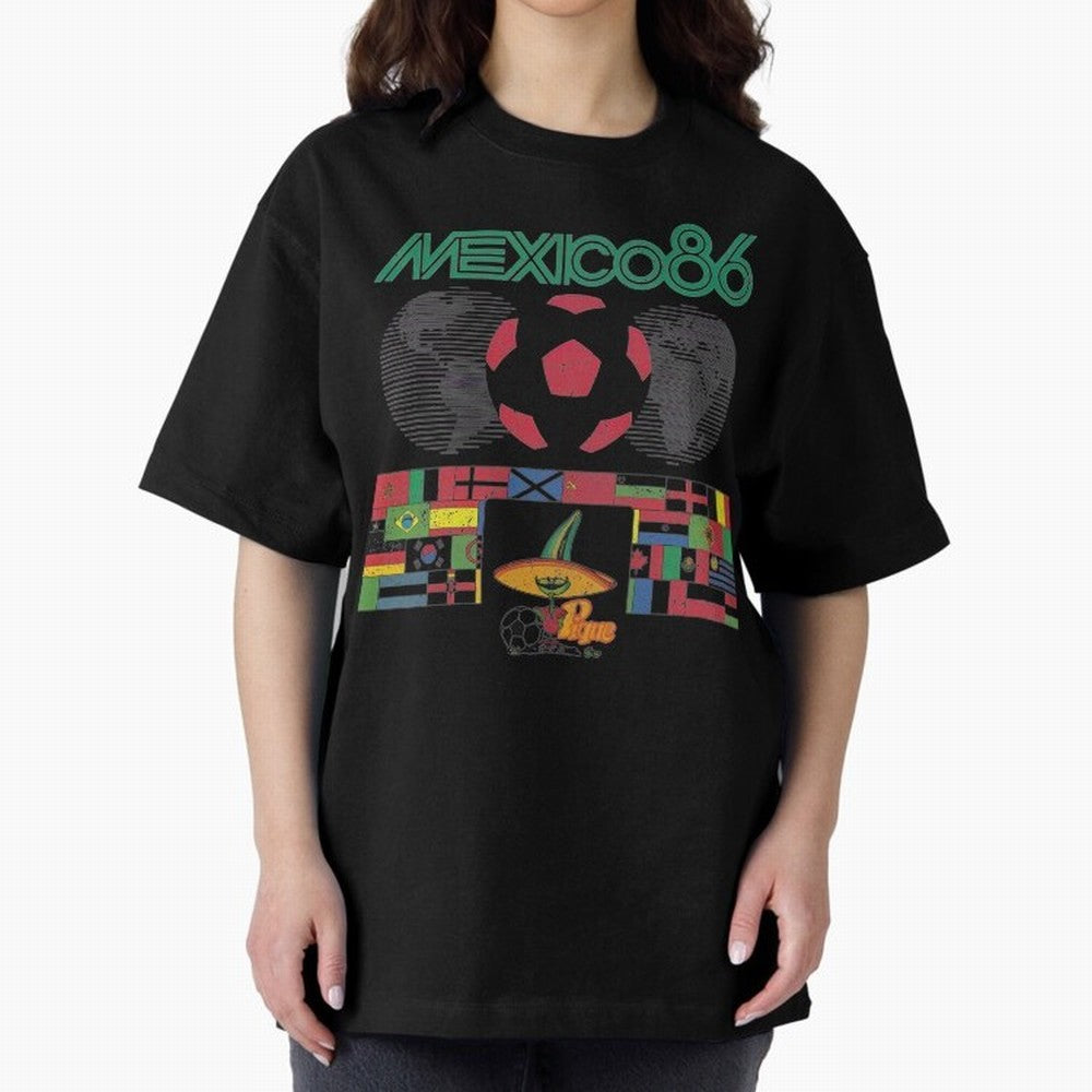 MEXICO-86-WORLD-CUP-T-SHIRT Oversized T-Shirt Bring FIFA World Cup 2026 Group Stage for Fans of Cristiano Ronaldo and Spain and Netherlands, Bringing Retro Football Energy, Iconic Rivalries, Trophy Chase Drama and Stadium Atmosphere; Ideal for Fans