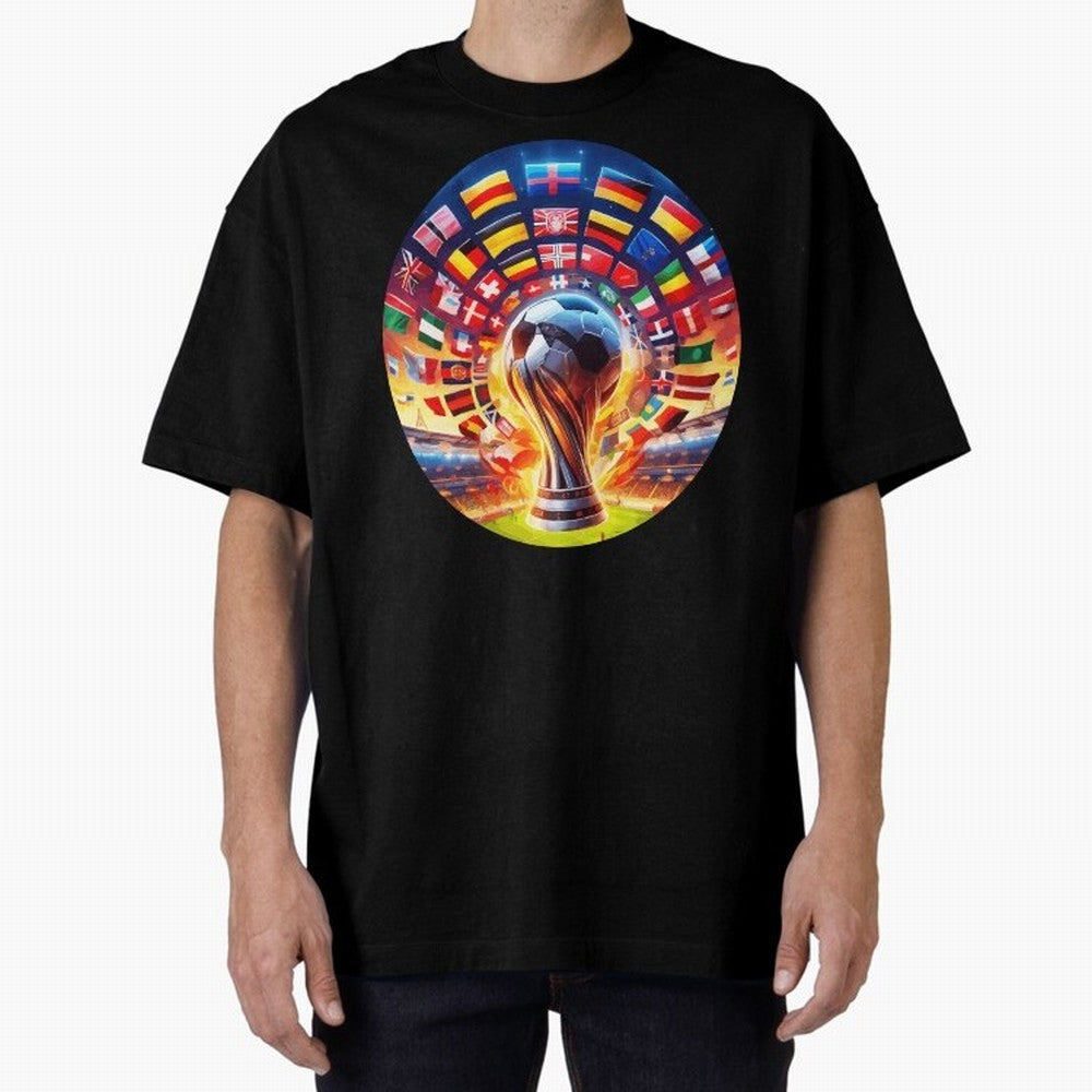 Global Football Fever (The Road to Victory) Oversized T-Shirt Cheer through Every Moment of Global Football Passion for FIFA World Cup 2026 Group Stage, Capturing Messi, England, France and Netherlands, Worldwide Fan Energy, Dramatic Goals, Stadium