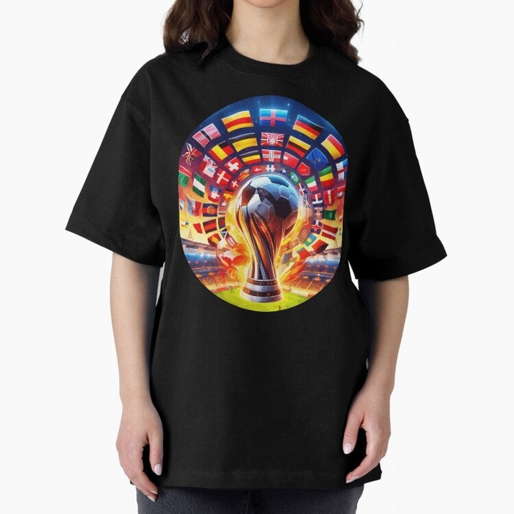Global Football Fever (The Road to Victory) Oversized T-Shirt Cheer through Every Moment of Global Football Passion for FIFA World Cup 2026 Group Stage, Capturing Messi, England, France and Netherlands, Worldwide Fan Energy, Dramatic Goals, Stadium