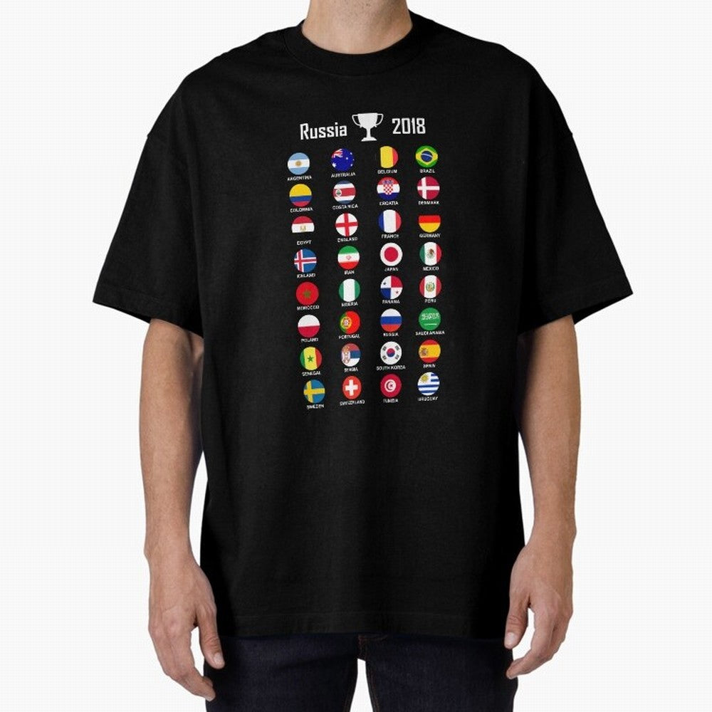Russia 2018 Football Soccer Championship Oversized T-Shirt Celebrate the Biggest Stage of FIFA World Cup 2026 for Fans of Cristiano Ronaldo and Germany, Bringing Vintage Soccer Flavor, Modern Football Stars, National Flags and Final Night Emotion;