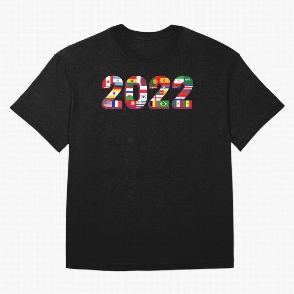 Flags of the 32 Teams that Played in Qatar in 2022 for Football Fans Oversized T-Shirt Showcase Global Football Passion for FIFA World Cup 2026 USA Canada Mexico, with Messi, CR7 and Mbappe, Spain and Netherlands, Vintage Soccer Flavor, Modern