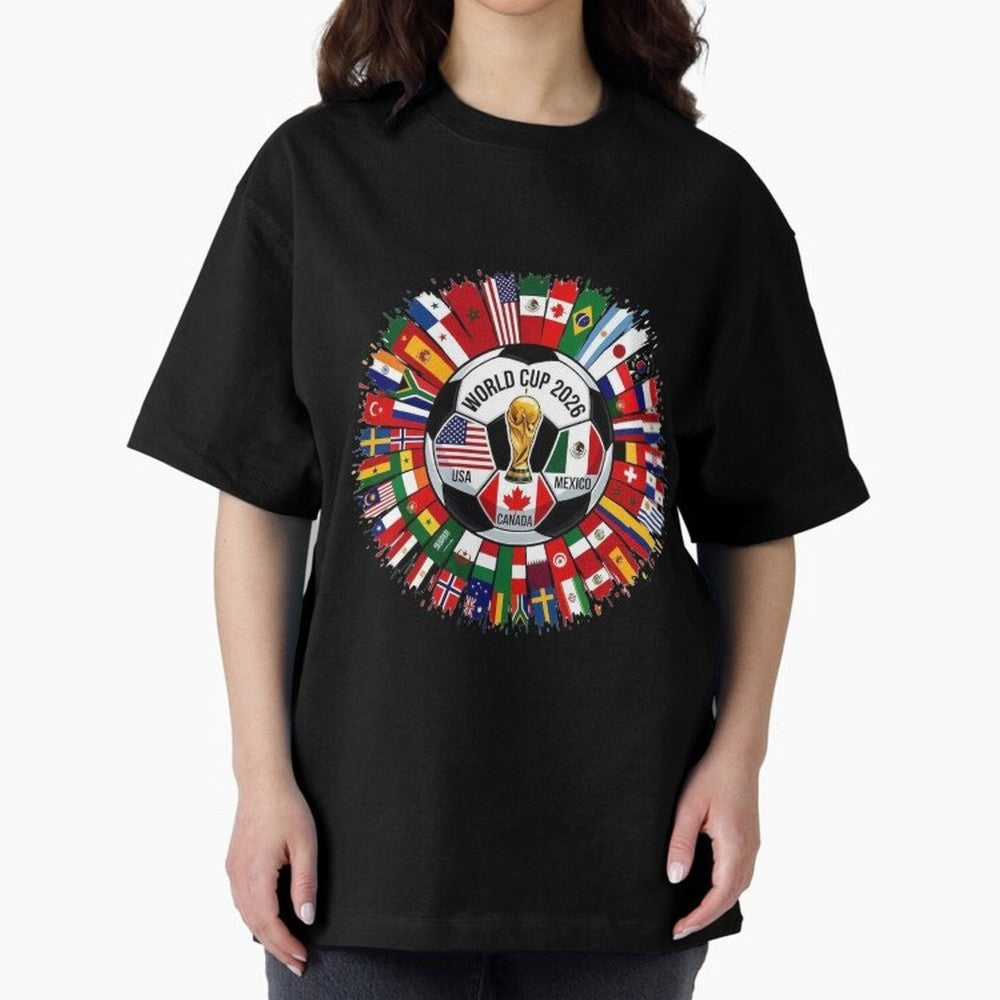 USA Canada Mexico 2026 Football Celebration Fan Art Oversized T-Shirt Celebrate the Road through FIFA World Cup 2026 Group Stage for Fans of Messi, CR7 and Mbappe and Brazil, Bringing Champion Mindset, Group Stage Buzz, Knockout Tension and