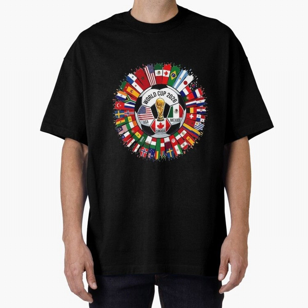 USA Canada Mexico 2026 Football Celebration Fan Art Oversized T-Shirt Celebrate the Road through FIFA World Cup 2026 Group Stage for Fans of Messi, CR7 and Mbappe and Brazil, Bringing Champion Mindset, Group Stage Buzz, Knockout Tension and