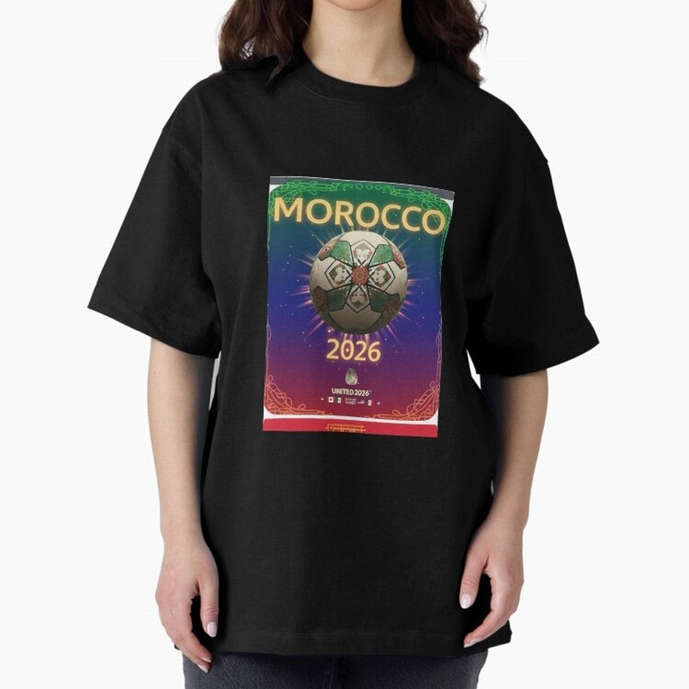 Morocco 2026 World Cup - Traditional Zellige Football Oversized T-Shirt Turn Every Weekend Toward Match Day Hype around FIFA World Cup 2026, CR7 and Messi, Spain, Supporter Pride, Iconic Celebrations, Legendary Names and Global Match Day Energy;