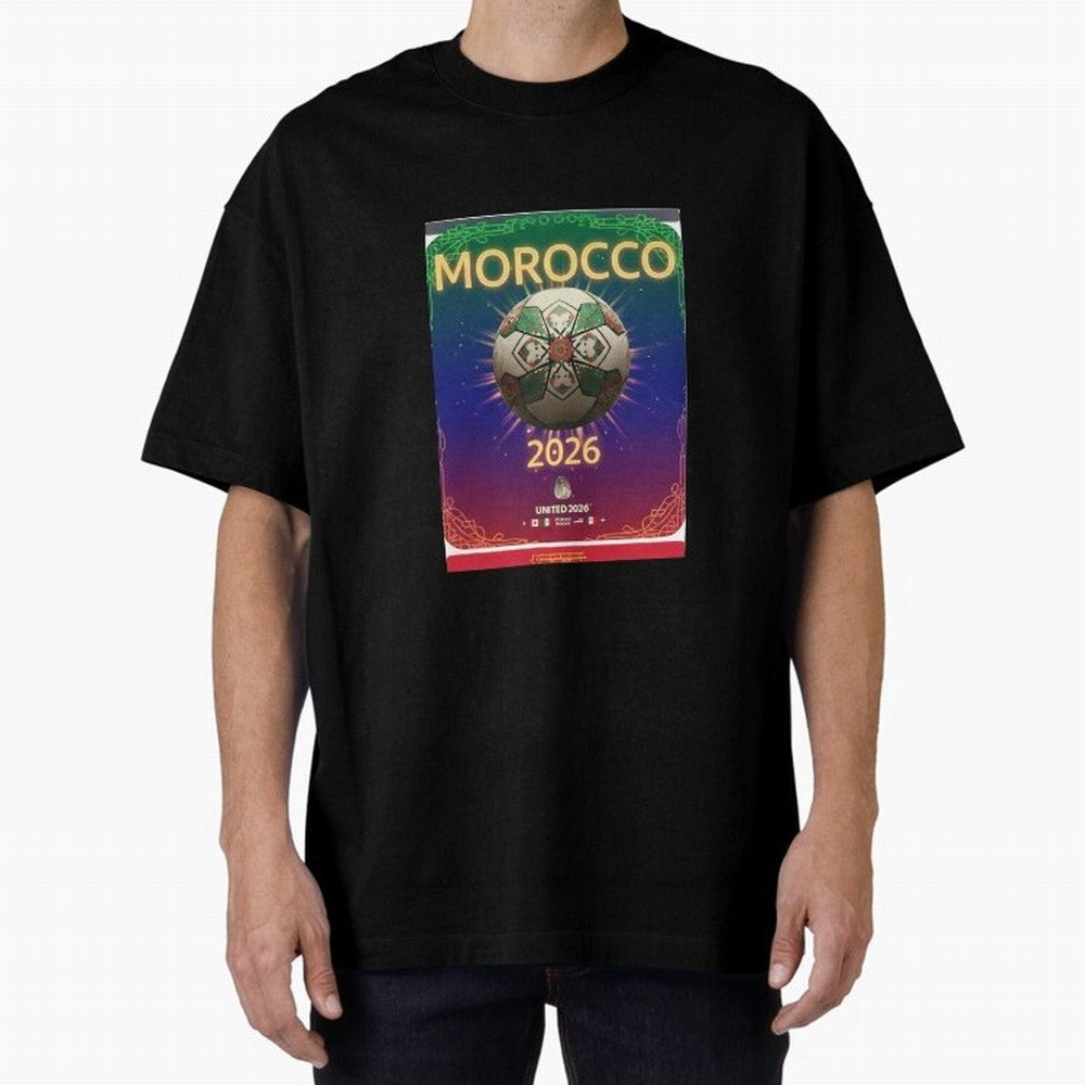 Morocco 2026 World Cup - Traditional Zellige Football Oversized T-Shirt Turn Every Weekend Toward Match Day Hype around FIFA World Cup 2026, CR7 and Messi, Spain, Supporter Pride, Iconic Celebrations, Legendary Names and Global Match Day Energy;
