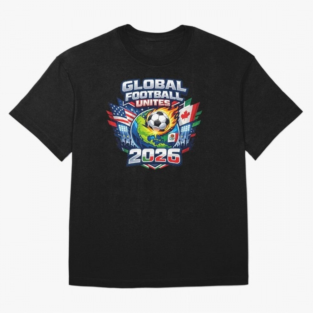 Global Football Unites 2026 USA Canada Mexico Oversized T-Shirt Represent the Passion of the FIFA World Cup 2026 USA Canada Mexico Journey through Messi, CR7 and Mbappe Highlights, Portugal Pride, Retro Football Energy, Iconic Rivalries, Trophy