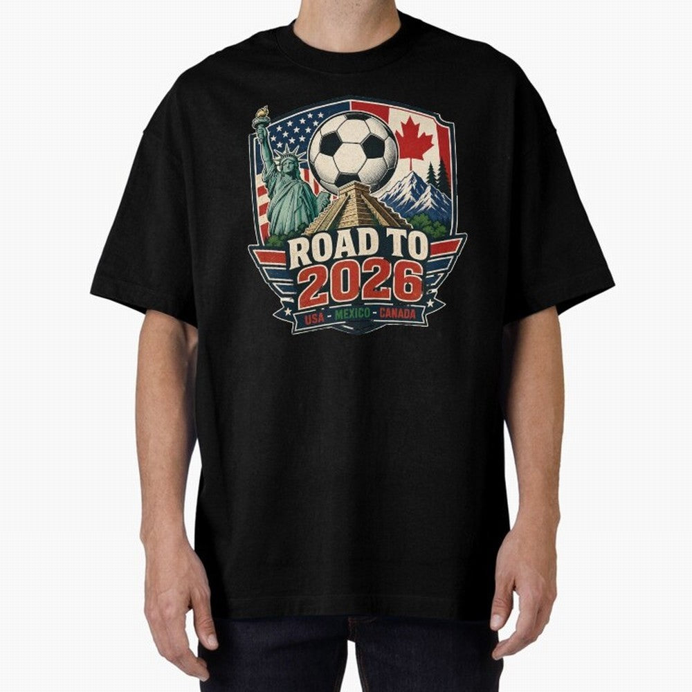 Road to 2026 USA Mexico Canada Soccer Design Oversized T-Shirt Make Game Day About the FIFA World Cup 2026 Journey through Neymar, Haaland and Cristiano Ronaldo Highlights, Portugal, Spain and Germany Pride, Goal Celebration Energy, Supporter