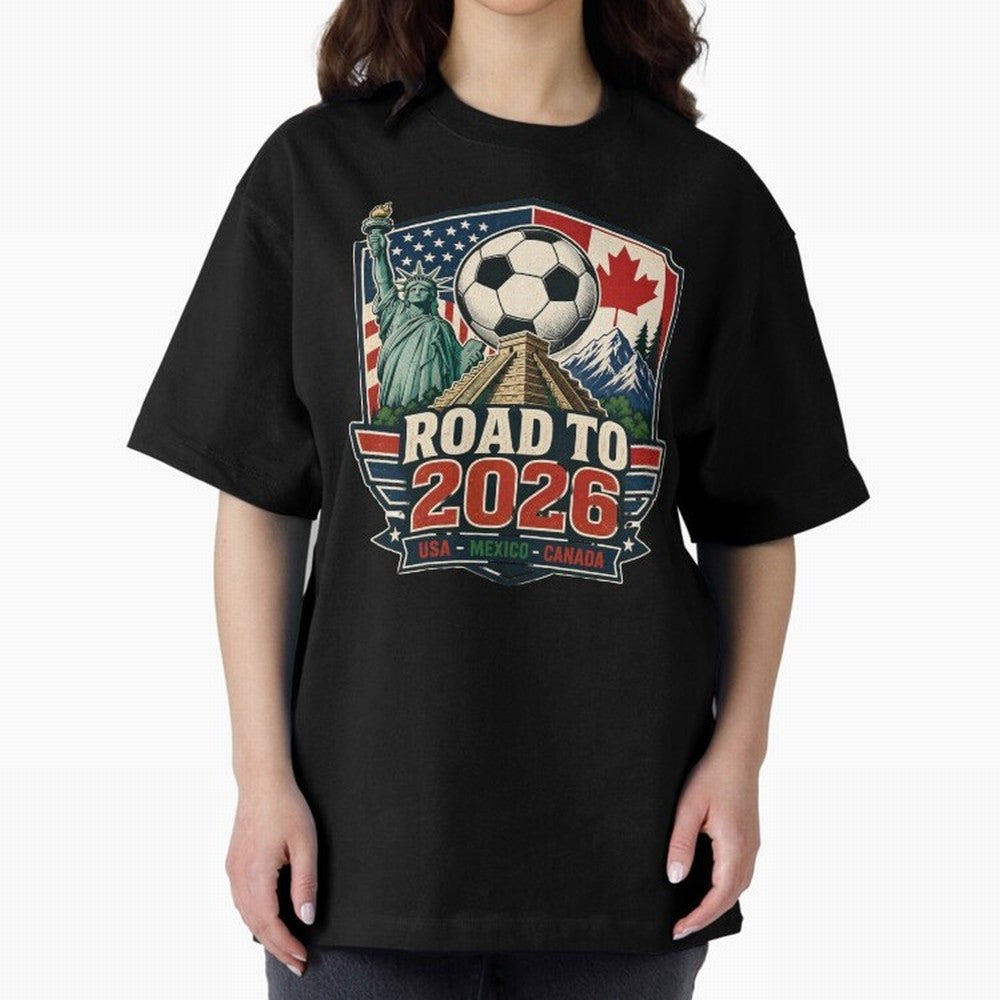 Road to 2026 USA Mexico Canada Soccer Design Oversized T-Shirt Make Game Day About the FIFA World Cup 2026 Journey through Neymar, Haaland and Cristiano Ronaldo Highlights, Portugal, Spain and Germany Pride, Goal Celebration Energy, Supporter