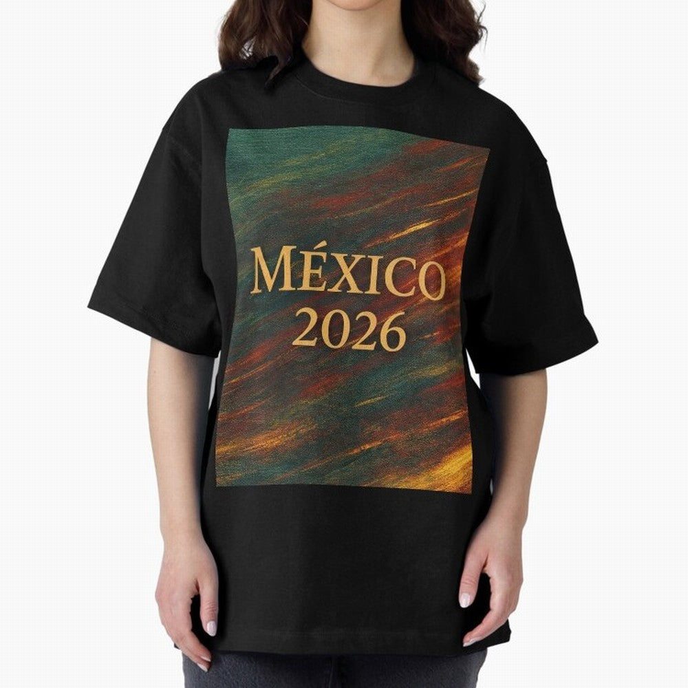 Mexico 2026 Arc of Color - Elegant and Luxury Design for Soccer Fans Oversized T-Shirt Join Global Football Passion for FIFA World Cup 2026 USA Canada Mexico, Centered on CR7 and Messi, Portugal, Sports Nostalgia, International Competition, Famous