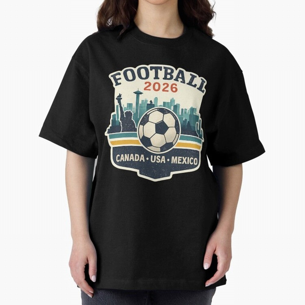 Football 2026 One World One Goal Oversized T-Shirt Celebrate Classic Football Spirit in FIFA World Cup 2026 Driven by Mbappe, Brazil, Portugal and Argentina Energy, Football Passion, Legendary Performances, Festival Vibes and Supporter Community;