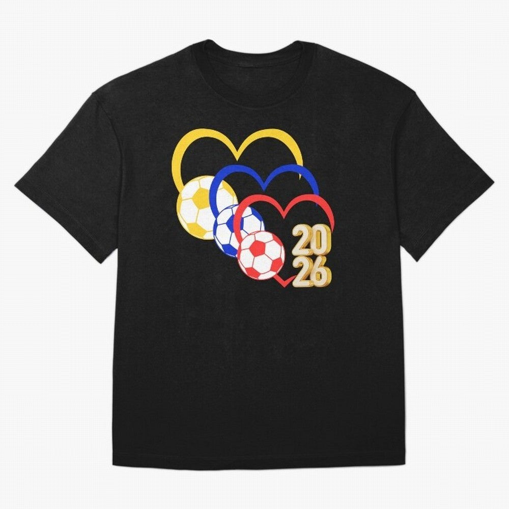 Football 2026 Hearts Colombia Sports Design Oversized T-Shirt Celebrate the Stars of the FIFA World Cup 2026 USA Canada Mexico Journey through Messi, Neymar and Mbappe Highlights, France and Portugal Pride, Classic Soccer Heritage, Championship