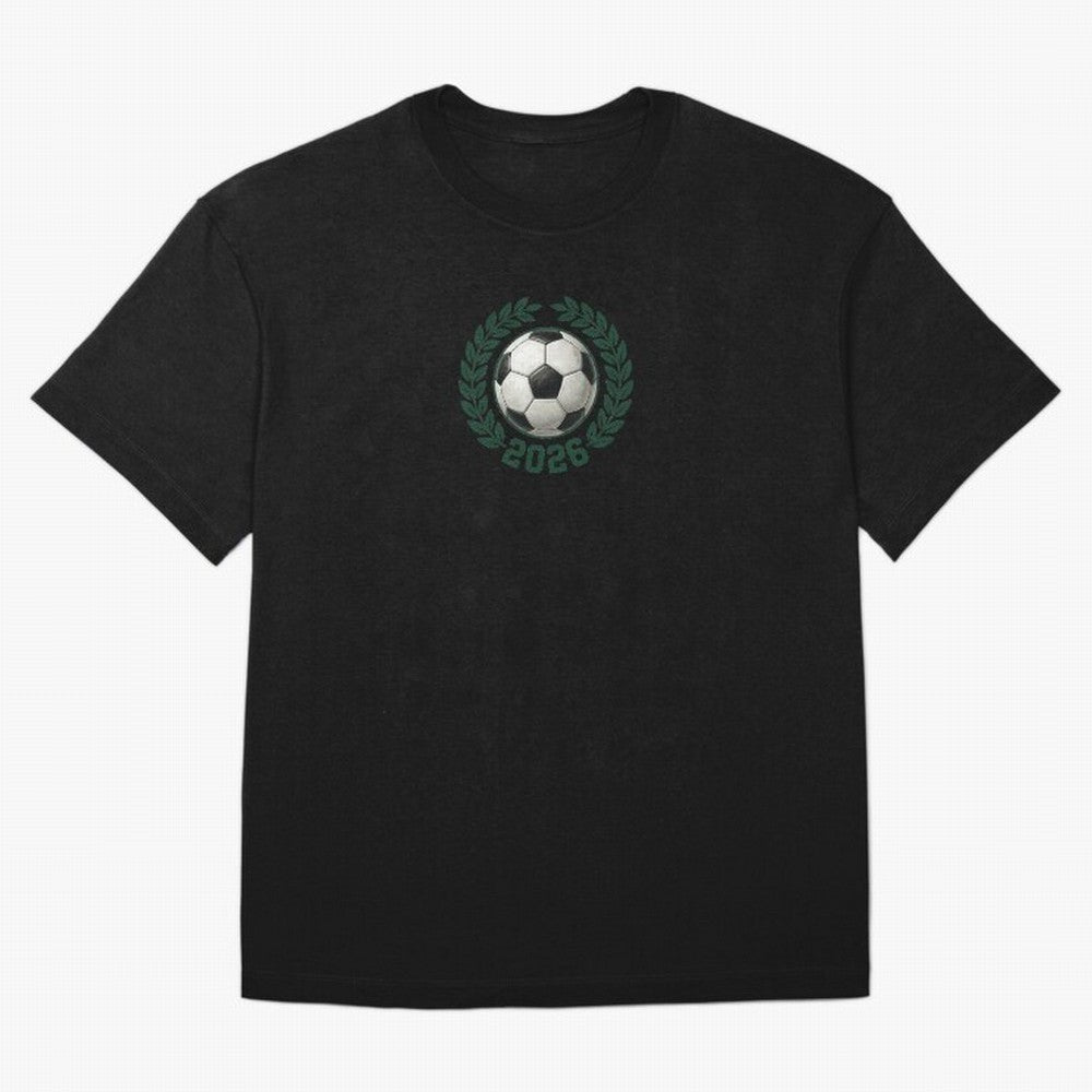 Retro Soccer 2026 Varsity Laurel Wreath Graphic Oversized T-Shirt Bring Home FIFA World Cup 2026 USA Canada Mexico Capturing Mbappe, England, France and Netherlands Energy, Global Supporter Spirit, Legendary Goals, National Colors and Tournament