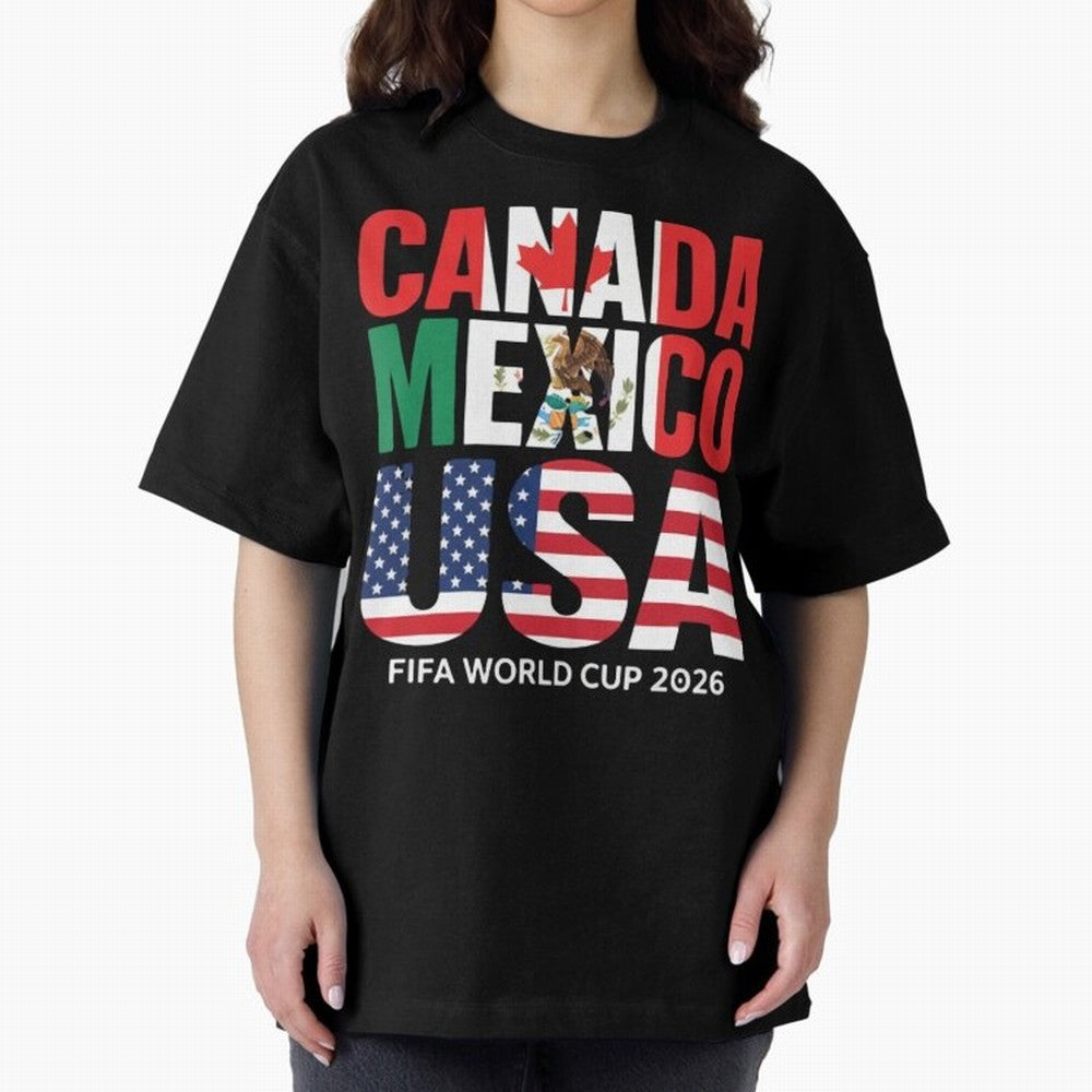 Canada Mexico USA 2026 World Cup Host Nations Oversized T-Shirt Show Passion for the Stars of FIFA World Cup 2026 for Fans of Neymar and Brazil, Bringing Championship Spirit, Famous Goals, Roaring Crowds and International Football Unity; Great for