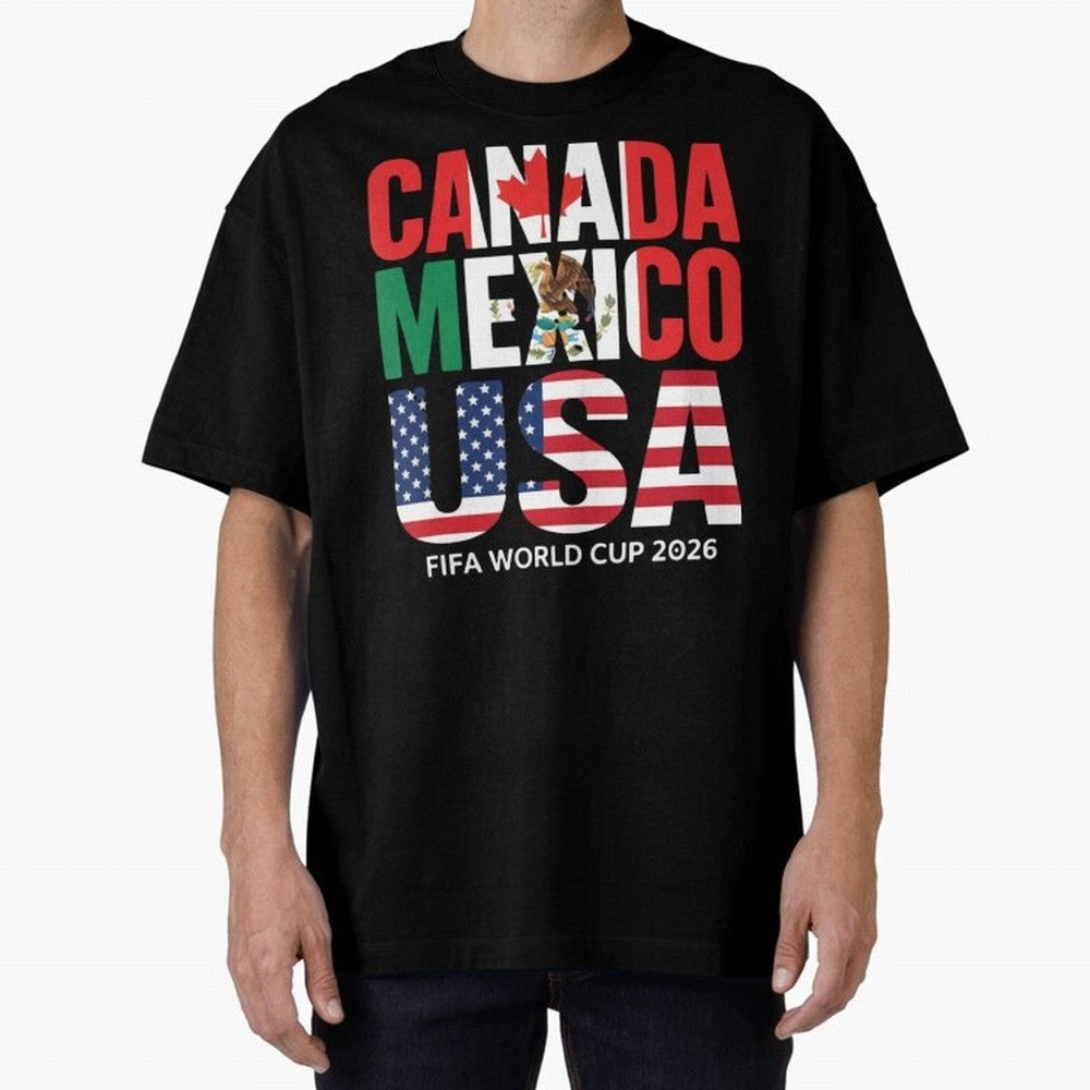 Canada Mexico USA 2026 World Cup Host Nations Oversized T-Shirt Show Passion for the Stars of FIFA World Cup 2026 for Fans of Neymar and Brazil, Bringing Championship Spirit, Famous Goals, Roaring Crowds and International Football Unity; Great for