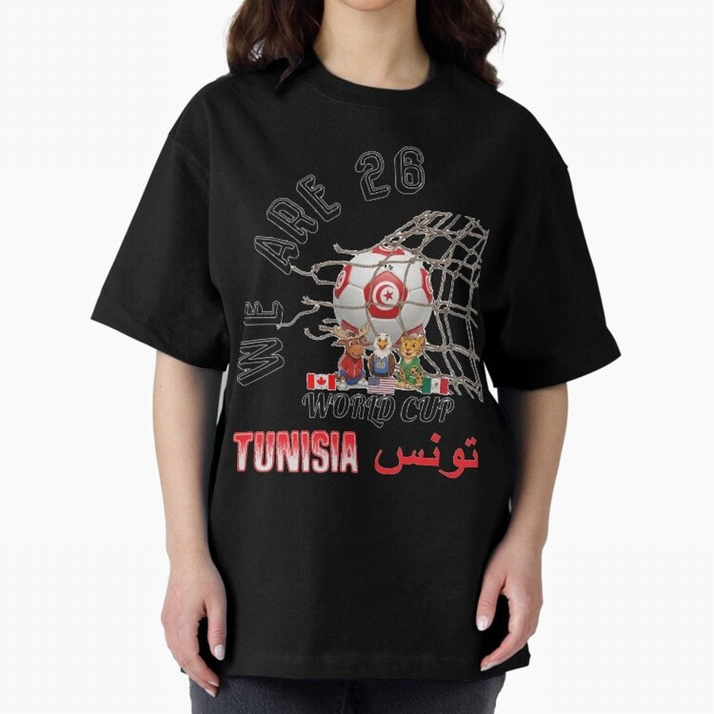 World cup 26 - Tunisia Oversized T-Shirt Build Match Day Hype around FIFA World Cup 2026 Group Stage, Messi, CR7 and Mbappe, England, Supporter Pride, Iconic Celebrations, Legendary Names and Global Match Day Energy; Perfect for Fans, Collectors,