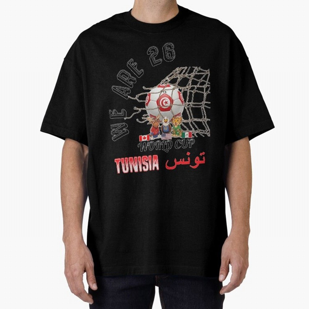 World cup 26 - Tunisia Oversized T-Shirt Build Match Day Hype around FIFA World Cup 2026 Group Stage, Messi, CR7 and Mbappe, England, Supporter Pride, Iconic Celebrations, Legendary Names and Global Match Day Energy; Perfect for Fans, Collectors,