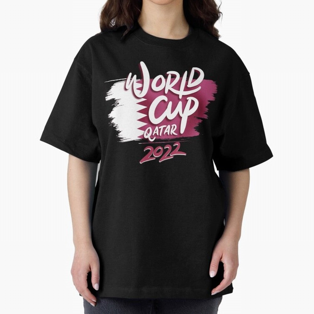 Qatar 2022 Oversized T-Shirt Represent FIFA World Cup 2026 for Fans of Messi, Neymar and Mbappe and England and Germany, Bringing Tournament Hype, Historic Matchups, Family Viewing Parties and Global Sports Pride; Perfect for Supporters Who Want