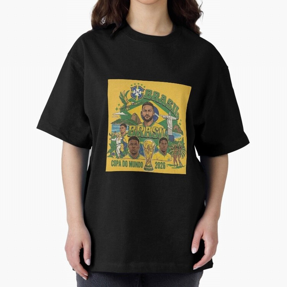Brazil Football 2026 ¨C Retro World Cup Fan Art Oversized T-Shirt Bring the FIFA World Cup 2026 USA Canada Mexico Journey through CR7 and Messi Highlights, Netherlands Pride, Game Day Rituals, Football Legends, Country Pride and the Road to the