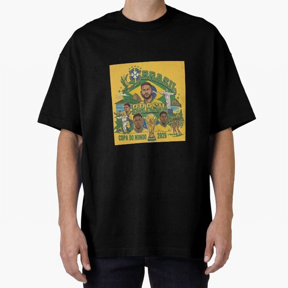 Brazil Football 2026 ¨C Retro World Cup Fan Art Oversized T-Shirt Bring the FIFA World Cup 2026 USA Canada Mexico Journey through CR7 and Messi Highlights, Netherlands Pride, Game Day Rituals, Football Legends, Country Pride and the Road to the