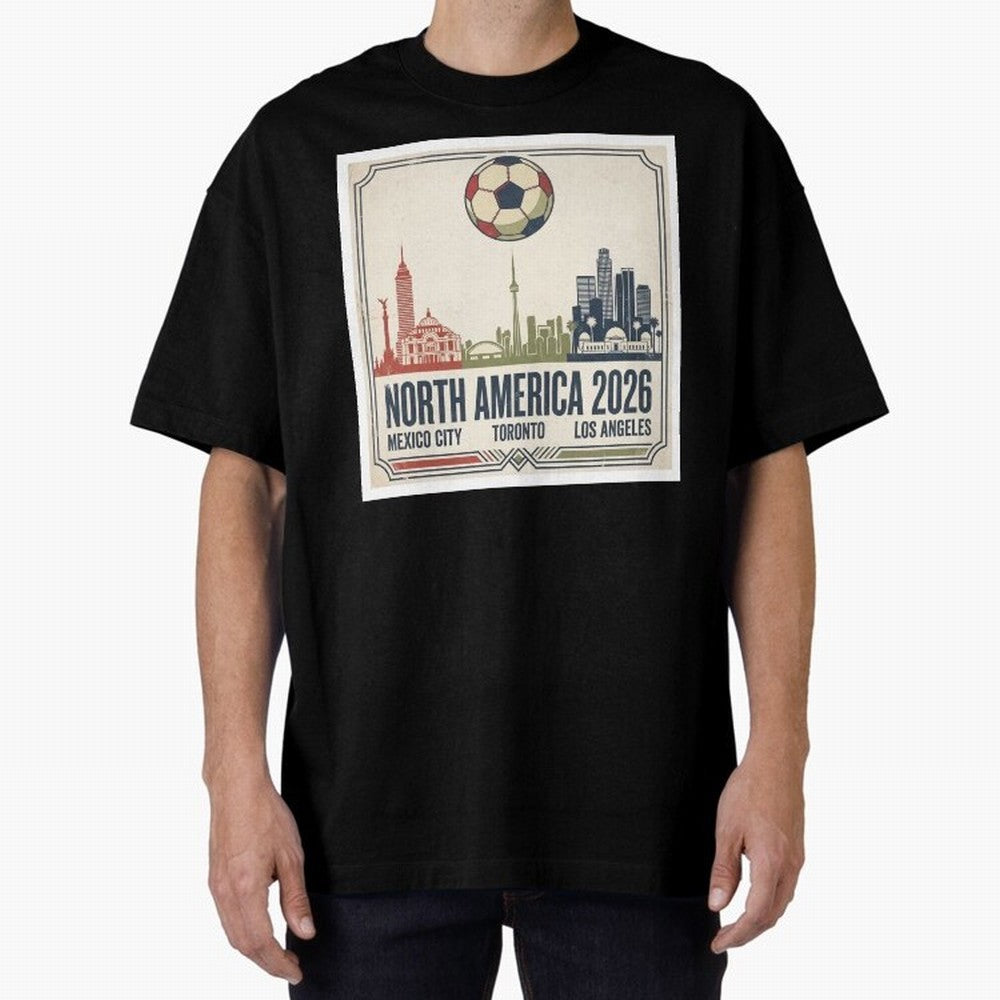Retro North America 2026 Soccer Vintage Graphic Oversized T-Shirt Make Every Match About FIFA World Cup 2026 USA Canada Mexico Spirit, Featuring Spain and Netherlands, Cristiano Ronaldo, Championship Spirit, Famous Goals, Roaring Crowds and