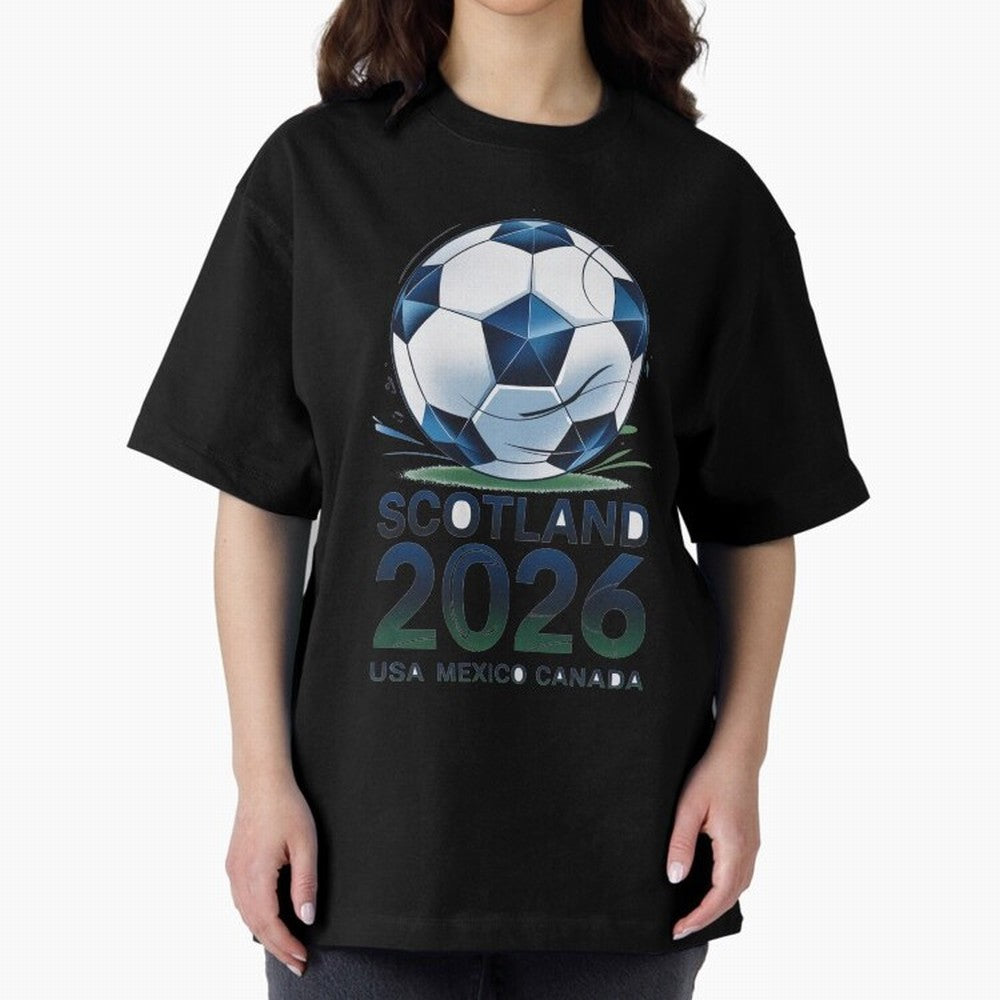 Scotland Soccer Football Design 2026 Oversized T-Shirt Celebrate the Magic of FIFA World Cup 2026 USA Canada Mexico for Fans of Messi, Neymar and Mbappe and Argentina, France and Brazil, Bringing Vintage Soccer Flavor, Modern Football Stars,