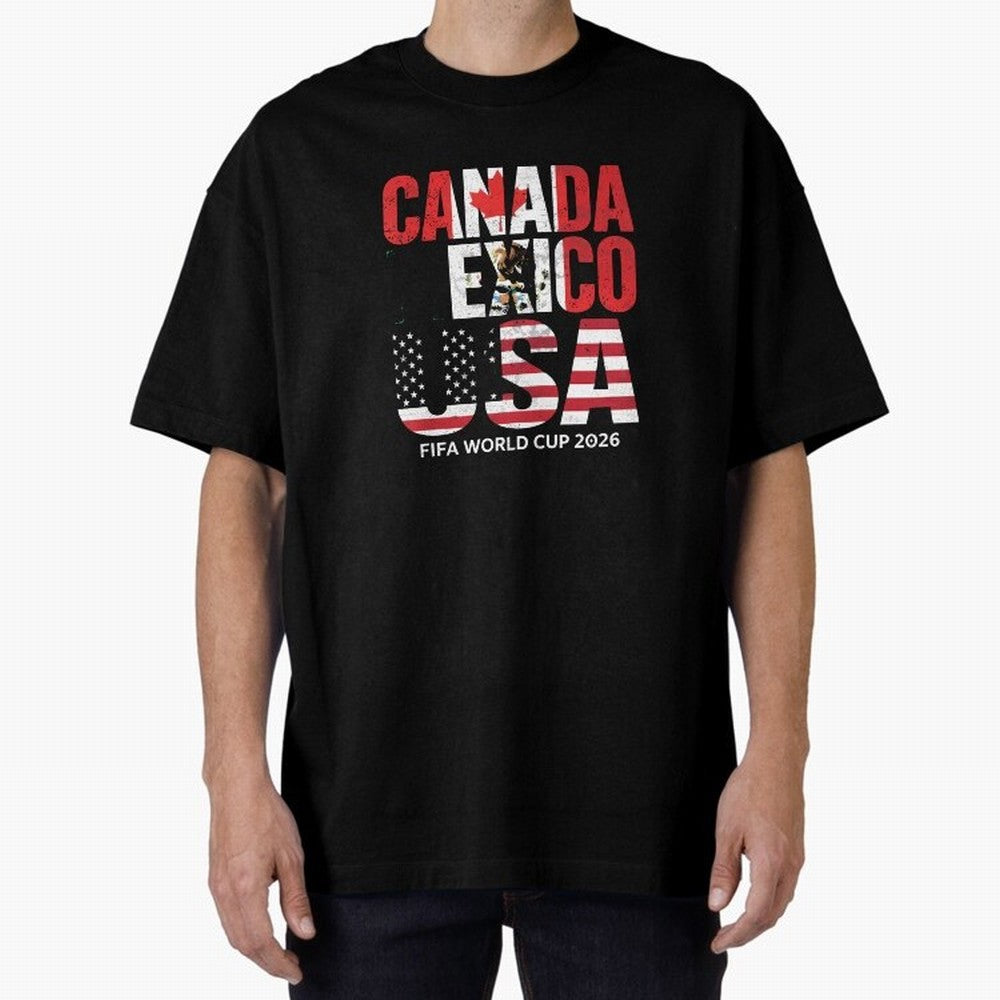 United 2026 World Cup - Canada, Mexico, USA Flags T-Shirt_83138002 Oversized T-Shirt Bring World Football Passion into Global Football Passion for FIFA World Cup 2026 Group Stage, Capturing Haaland and Mbappe, Argentina and Brazil, Football