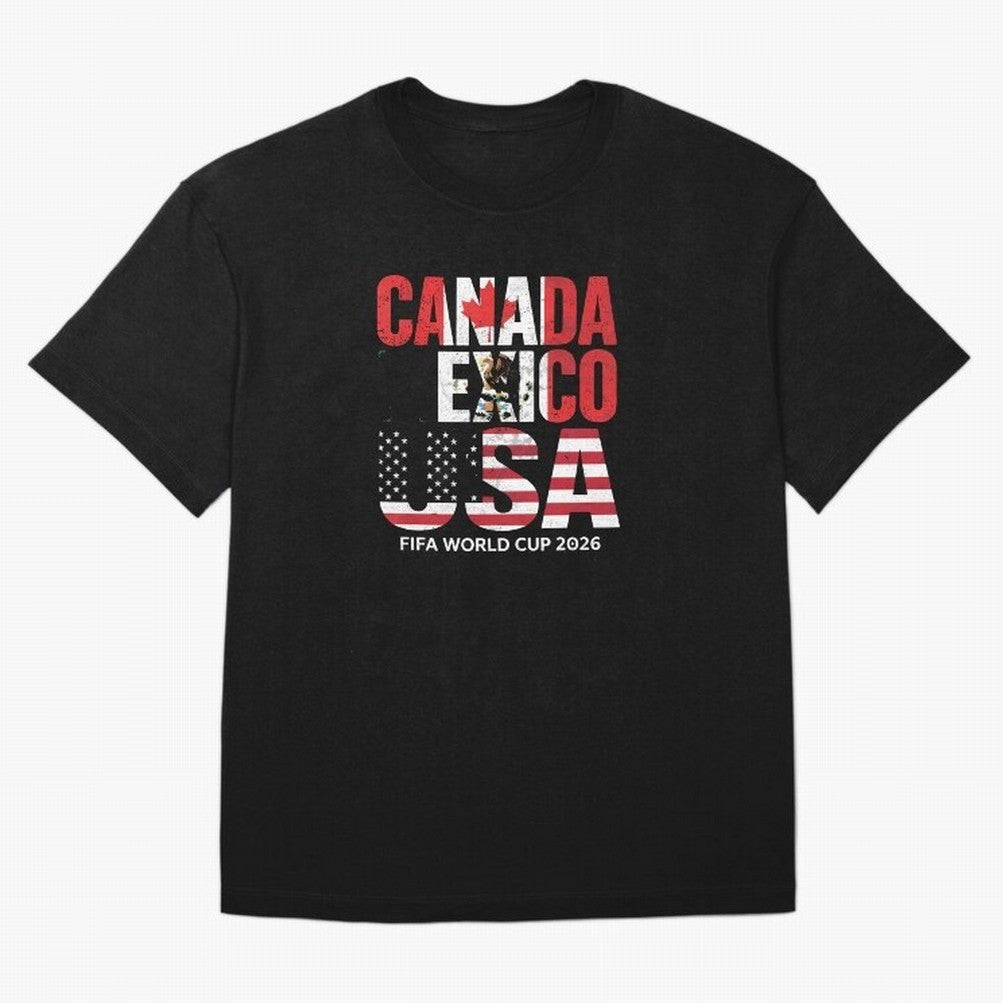United 2026 World Cup - Canada, Mexico, USA Flags T-Shirt_83138002 Oversized T-Shirt Bring World Football Passion into Global Football Passion for FIFA World Cup 2026 Group Stage, Capturing Haaland and Mbappe, Argentina and Brazil, Football