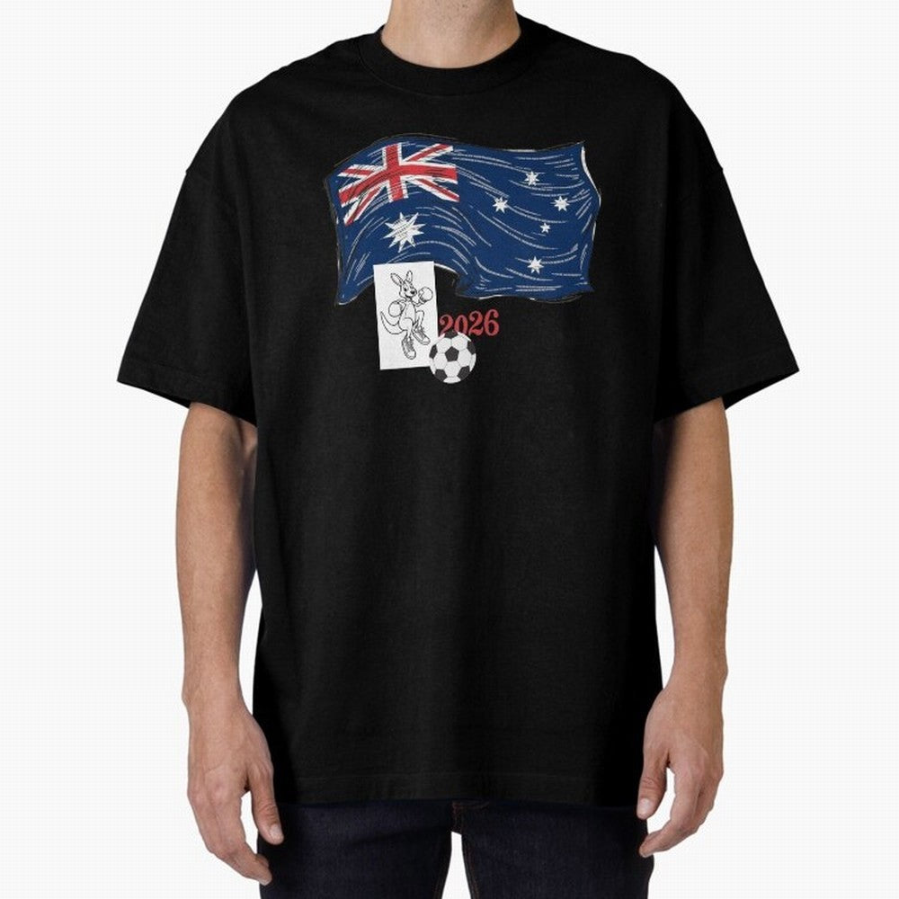 Australia 2026 Soccer Pride - Boxing Kangaroo & Dynamic Waving Flag. Oversized T-Shirt Celebrate Soccer Greatness during FIFA World Cup 2026 USA Canada Mexico Capturing CR7 and Messi, Portugal Energy, Fan Favorite Moments, National Team Passion,