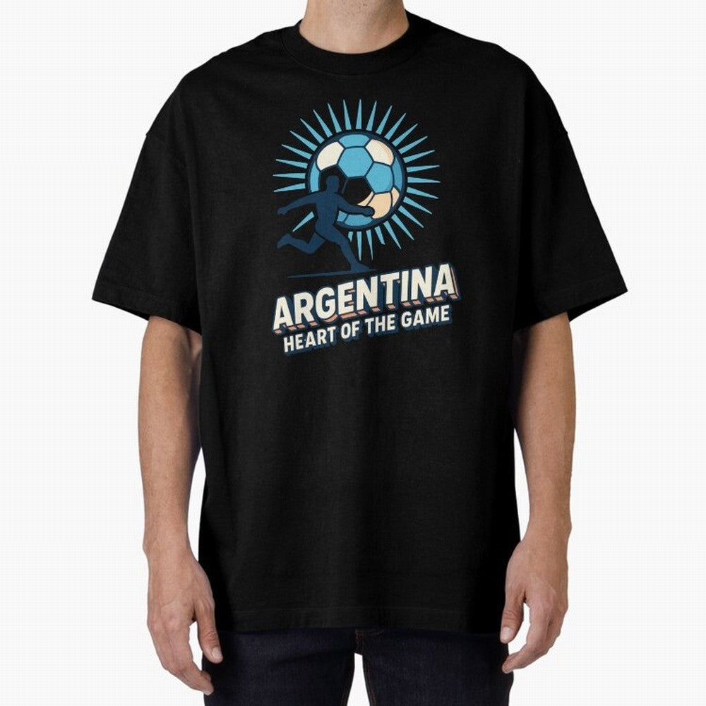 Argentina Heart of the Game ¨C Retro Soccer Fan Design Oversized T-Shirt Show Match Day Excitement for FIFA World Cup 2026 Group Stage Spirit, Highlighting Argentina and Brazil, Messi, Neymar and Mbappe, Match Day Excitement, Supporter Culture,