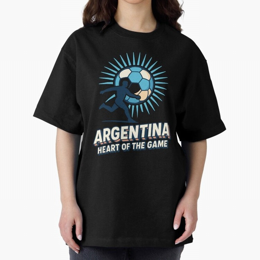 Argentina Heart of the Game ¨C Retro Soccer Fan Design Oversized T-Shirt Show Match Day Excitement for FIFA World Cup 2026 Group Stage Spirit, Highlighting Argentina and Brazil, Messi, Neymar and Mbappe, Match Day Excitement, Supporter Culture,