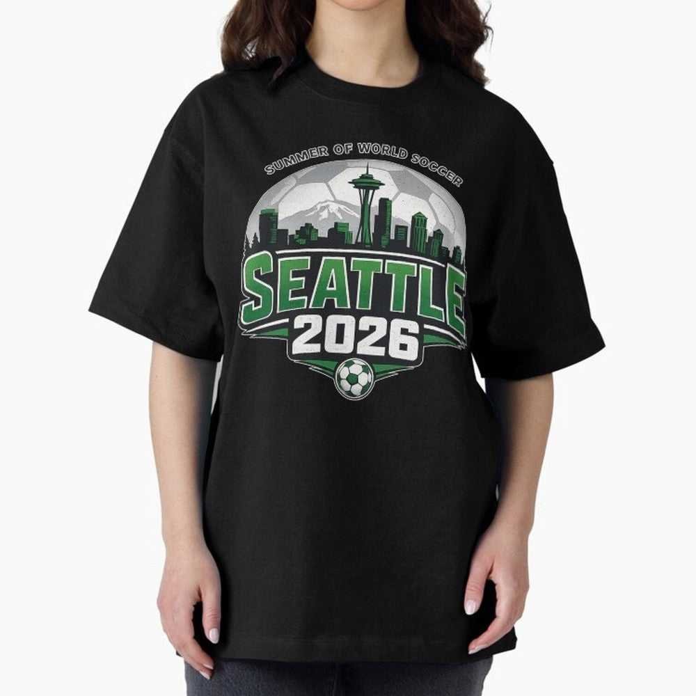 World Soccer Tournament Cup 2026 Seattle Oversized T-Shirt Make Every Kick Count in FIFA World Cup 2026 Filled with Cristiano Ronaldo, Haaland and CR7, Brazil Energy, Fan Favorite Moments, National Team Passion, Big Match Drama and Soccer History;
