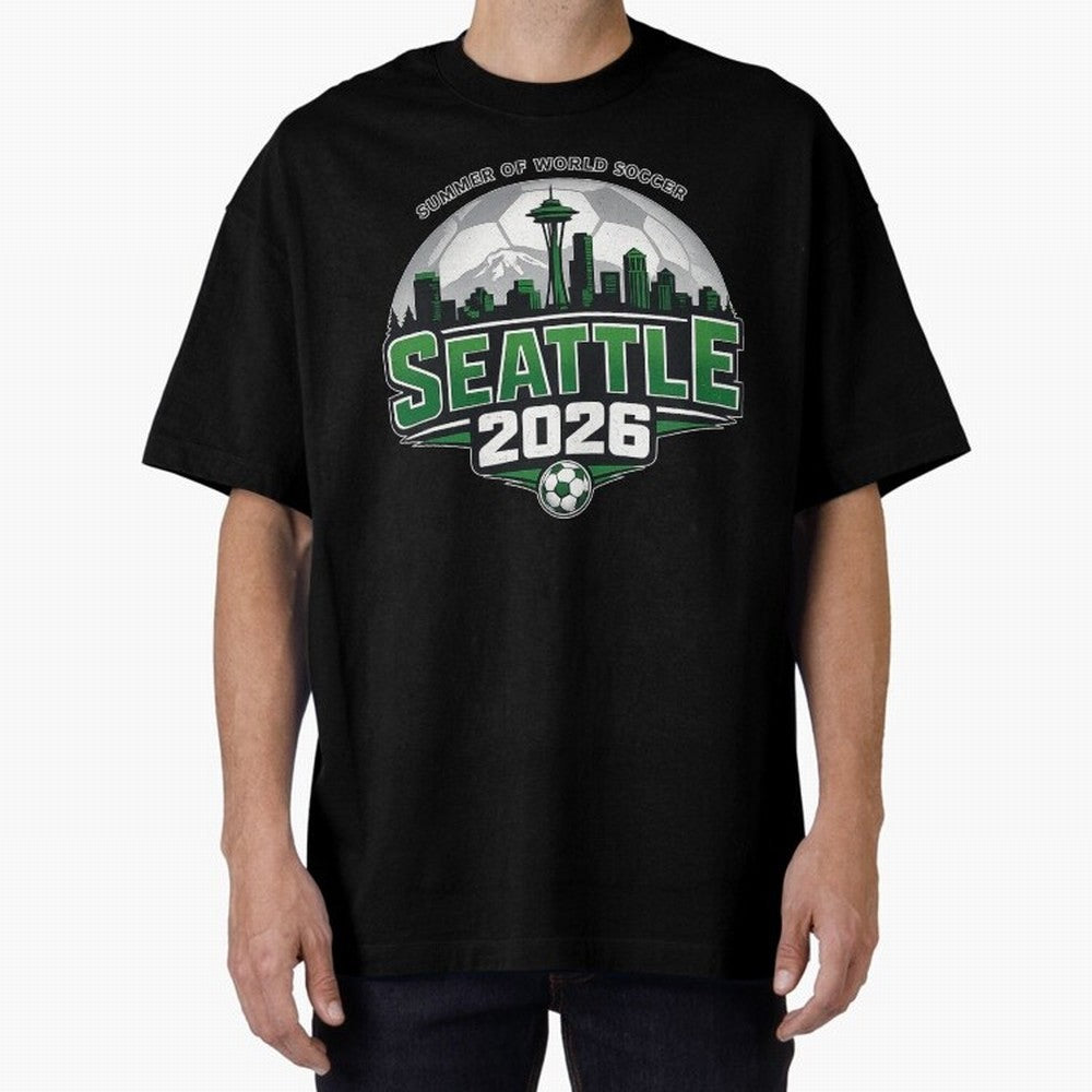 World Soccer Tournament Cup 2026 Seattle Oversized T-Shirt Make Every Kick Count in FIFA World Cup 2026 Filled with Cristiano Ronaldo, Haaland and CR7, Brazil Energy, Fan Favorite Moments, National Team Passion, Big Match Drama and Soccer History;