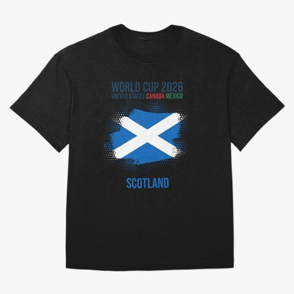 SCOTLAND WORLD CUP 2026 Oversized T-Shirt Stand Out with Spirit from Global Football Passion for FIFA World Cup 2026 USA Canada Mexico, Capturing Messi and Cristiano Ronaldo, England, Vintage Soccer Flavor, Modern Football Stars, National Flags and