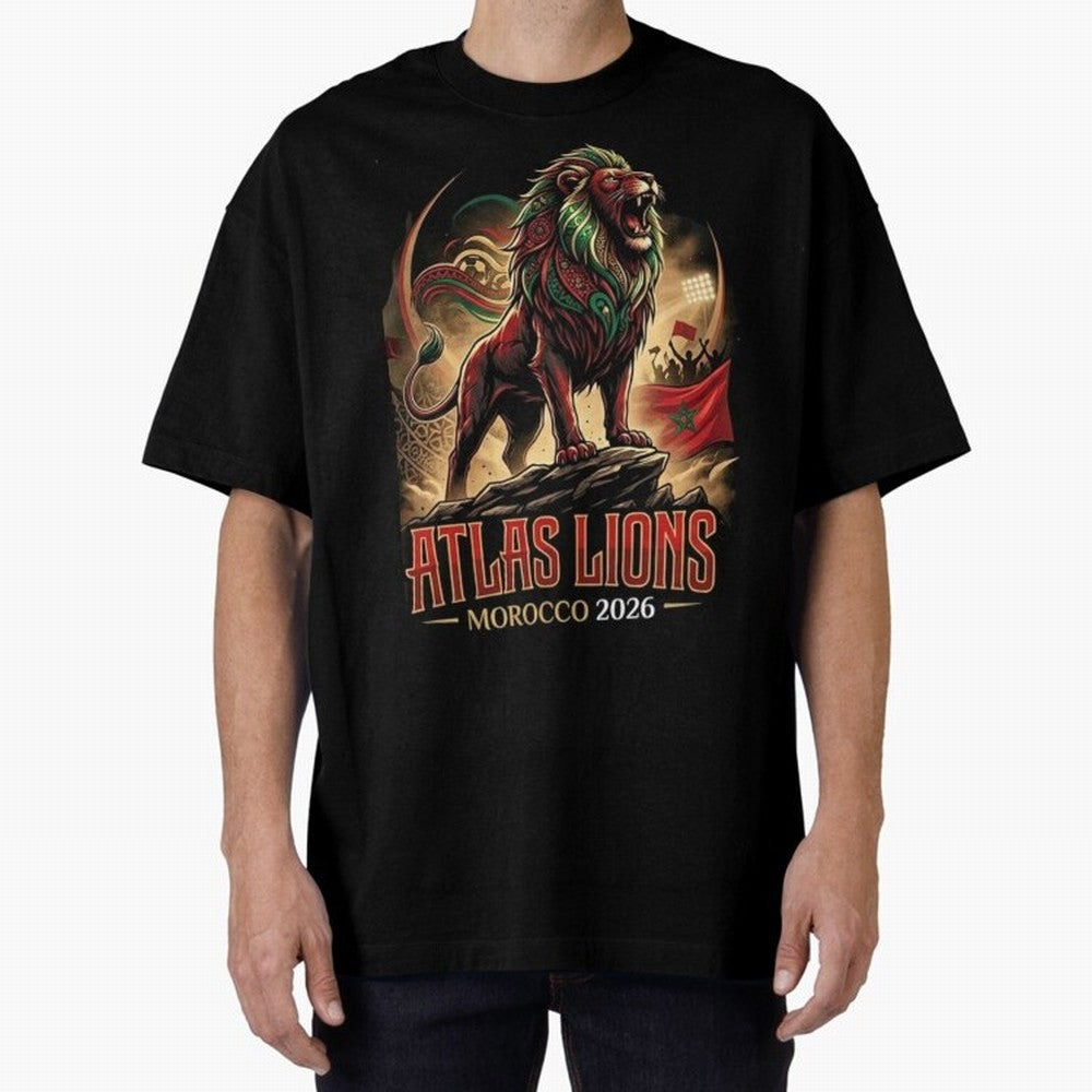 Morocco Team - World Cup 2026 Fan Oversized T-Shirt Cheer for FIFA World Cup 2026 Group Stage Featuring Haaland and Mbappe, Spain Energy, Global Supporter Spirit, Legendary Goals, National Colors and Tournament Celebration; Great for Supporters Who
