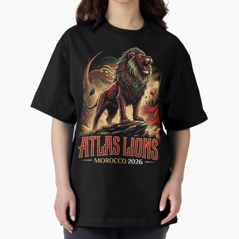 Morocco Team - World Cup 2026 Fan Oversized T-Shirt Cheer for FIFA World Cup 2026 Group Stage Featuring Haaland and Mbappe, Spain Energy, Global Supporter Spirit, Legendary Goals, National Colors and Tournament Celebration; Great for Supporters Who
