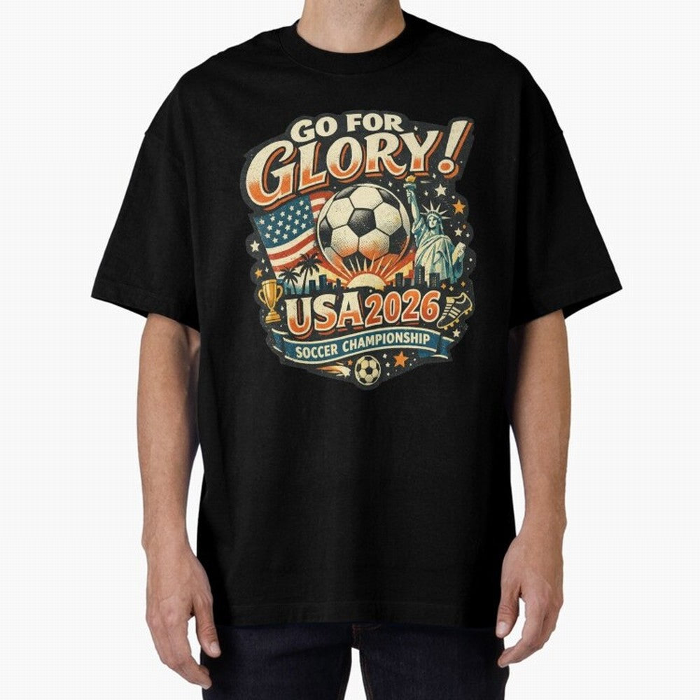 Soccer USA Oversized T-Shirt Keep the Match Day Mood of FIFA World Cup 2026 Group Stage for Fans of Cristiano Ronaldo, Haaland and CR7 and France and Portugal, Bringing Tournament Hype, Historic Matchups, Family Viewing Parties and Global Sports