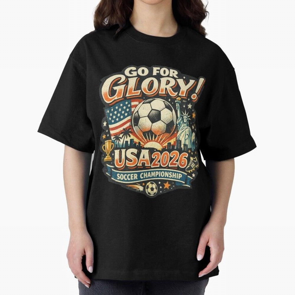 Soccer USA Oversized T-Shirt Keep the Match Day Mood of FIFA World Cup 2026 Group Stage for Fans of Cristiano Ronaldo, Haaland and CR7 and France and Portugal, Bringing Tournament Hype, Historic Matchups, Family Viewing Parties and Global Sports