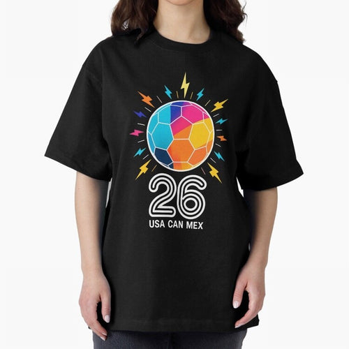 2026 Colorful Soccer Ball USA Canada Mexico 26 Oversized T-Shirt Discover the FIFA World Cup 2026 Group Stage Journey through Messi Highlights, Argentina, France and Brazil Pride, Sports Nostalgia, International Competition, Famous Players and